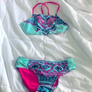 Kids blue and pink pattern swimsuit